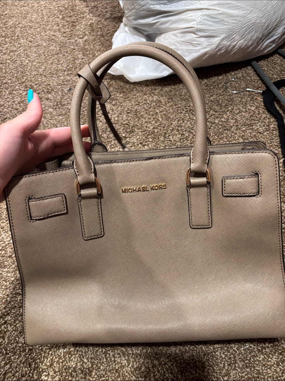 Michael Kors Taupe Saffiano Satchel with Gold Hardware - Picture 1 of 1